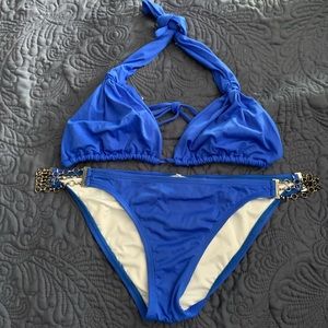 Coral blue bikini with chains